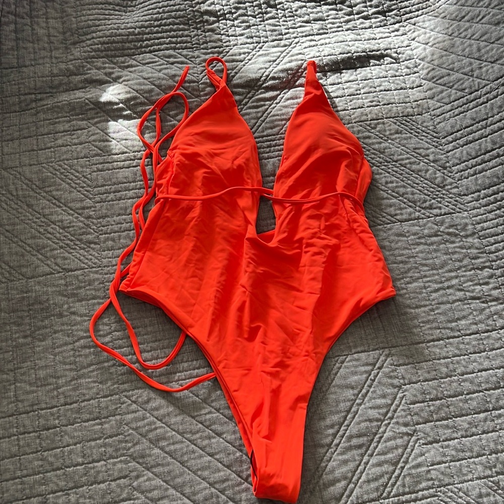 SHEIN Bright Orange Strappy One-Piece Swimsuit